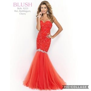 Blush strapless🌹 embellished sweetheart neckline long gown